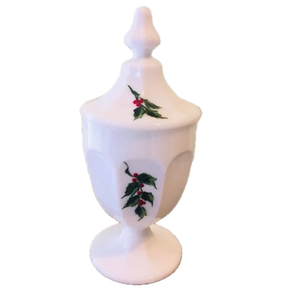 Vintage Westmoreland Milk Glass Candy Dish Holly compote Christmas Holiday - Picture 1 of 6